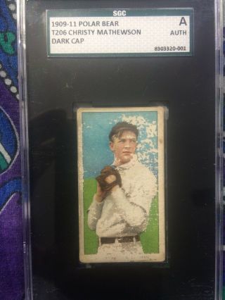 1909 T206 Christy Mathewson Dark Cap With Polar Bear Back - Rare - Sgc Authentic