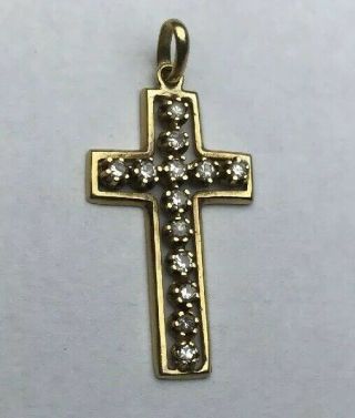Ladies Real 18k Yellow Gold Diamond Cross Jesus Piece.  26 Ct 2.  2 Grams Vintage
