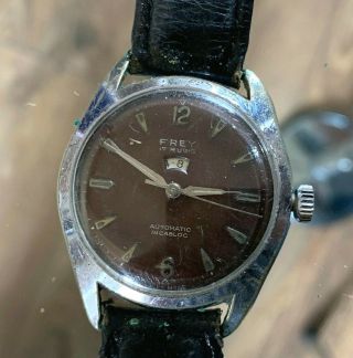 Rare Vintage Frey Automatic Gents Wrist Watch With Power Reserve Wind Indicator