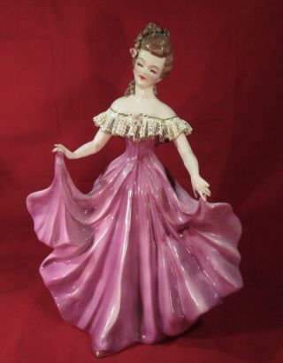 Vintage Florence Ceramics Figurine Rosalie California 10x6 " Gold Purple 1950s