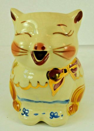 Vintage 5 " Shawnee Pottery Puss N Boots Creamer Gold Trim Flowered Decal Perfect