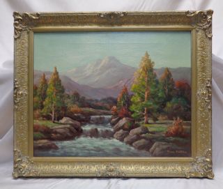 Listed Artist Thomas Patten Vintage Cascading River Landscape Oil Painting