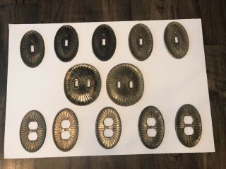 Vintage “edmar 40” Oval Brass Outlet & Light Cover Plates Set Of 12