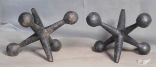 Vintage Mid - Century Modern Design Cast Iron Giant Toy Jacks Bookends Sculpture