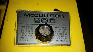 Vintage Mcculloch 200 Chainsaw w/20 