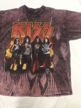 Vintage 90s 1996 Kiss Acid Washed Tour Shirt Flames Xl
