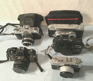 5 Vintage Film Cameras Contax Wirgin Stereo Minolta Hi - Matic Kowa Setr Nikon Af