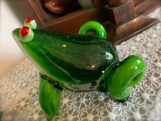 Vintage Large Murano Art Glass Aventurine Vibrant Green Frog Figurine Italy 3