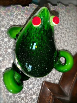 Vintage Large Murano Art Glass Aventurine Vibrant Green Frog Figurine Italy 6