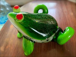 Vintage Large Murano Art Glass Aventurine Vibrant Green Frog Figurine Italy 8