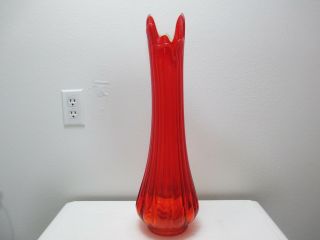 Vintage Le Smith Glass Swung Vase Simplicity Pattern Red Amberina 21 1/4 " Tall