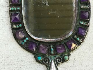 Vintage MATL SALAS Mexican.  925 Silver Amethyst Turquoise Hand Mirror 2