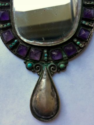 Vintage MATL SALAS Mexican.  925 Silver Amethyst Turquoise Hand Mirror 3