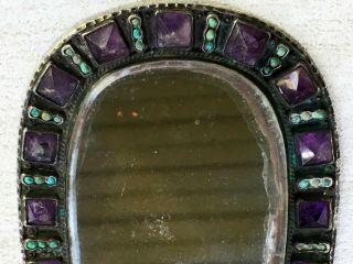 Vintage MATL SALAS Mexican.  925 Silver Amethyst Turquoise Hand Mirror 4