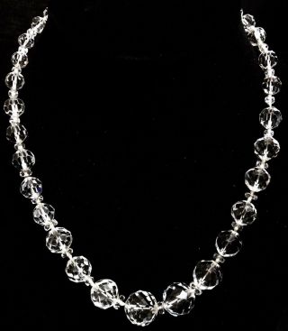 16” Vintage Art Deco Faceted Rock Crystal Graduated Bead Necklace