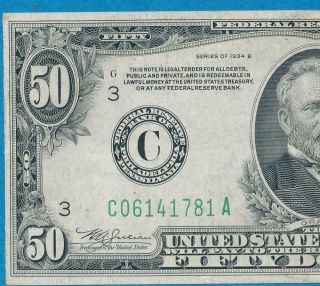 $50.  1934 - B Mule Rare Philadelphia District Federal Reserve Note Au