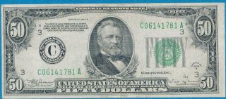 $50.  1934 - B MULE RARE PHILADELPHIA DISTRICT FEDERAL RESERVE NOTE AU 3