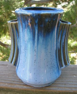 Vintage Fulper Pottery Vase With Chinese Blue And Brown Glaze 8 Inches Mcm