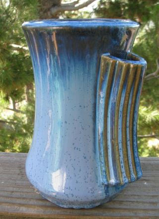 Vintage Fulper Pottery Vase with Chinese Blue and Brown Glaze 8 Inches MCM 3