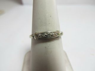 Vintage 18k Solid White Gold Wedding Ring/band W/5 Natural Diamonds Made 1930s