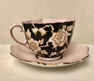 Rare Vintage Paragon Teacup And Saucer By Appointment Black And Pink
