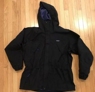 Patagonia Men’s Storm Jacket Full Zip Raincoat Xl Black 90s Hood 83602 Vintage
