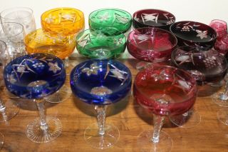 Set Of 11 Vintage Bohemian Cut To Clear 5 3/4  Martini Champain Glasses