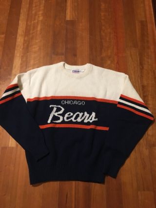 Vintage 80s Chicago Bears Sweater Nfl Pro Line Cliff Engle Size L Made In Usa