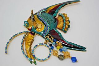 Lunch At The Ritz Fish Pendant Necklace Pin Large Ocean Blue Angel RARE Brooch 5