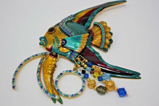 Lunch At The Ritz Fish Pendant Necklace Pin Large Ocean Blue Angel RARE Brooch 6