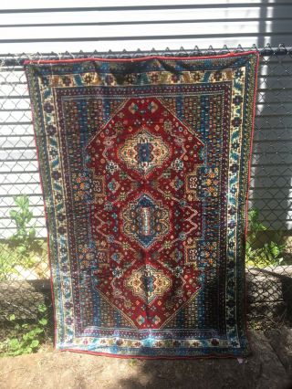 Vintage Sheen Tapestry Rug Made In Lebanon 1970s 73” X 47” Middle Eastern