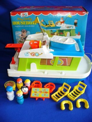 Vintage Fisher Price Play Family Houseboat Playset Little People 1972 Box 985