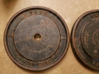 York Barbell Wide Letter Two 25 lbs Standard plates Weights vintage gym 50 total 3