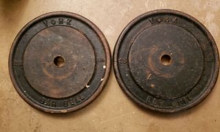 York Barbell Wide Letter Two 25 lbs Standard plates Weights vintage gym 50 total 4