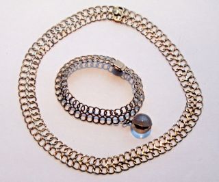 Vintage Set Woven 925 Sterling Silver Chocker Necklace & Bracelet Signed Tnc
