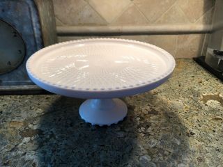 Vintage Jeannette Shell Pink Milk Glass Pedestal Cake Plate Stand Circa 1950