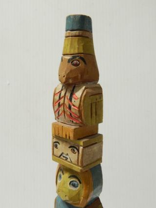 Vintage 12 3/4 " Alaska Tlingit Nw Coast Indian Hand Carved Totem Pole C1930 - 40s