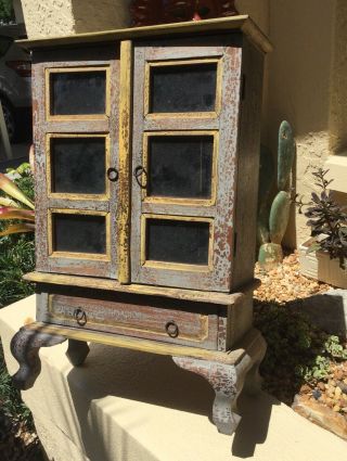 Charming Vintage French Small Cabinet Curio Vitrine / Country Chic