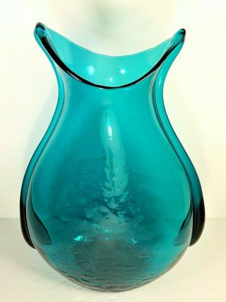 Ultra Rare Blenko Glass Large Peacock / Blue Pouch Vase 534 Winslow Anderson