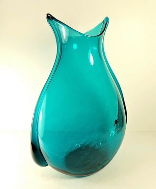 Ultra Rare BLENKO Glass Large Peacock / Blue Pouch Vase 534 Winslow Anderson 2