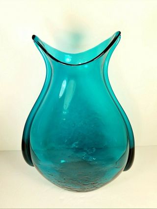 Ultra Rare BLENKO Glass Large Peacock / Blue Pouch Vase 534 Winslow Anderson 4