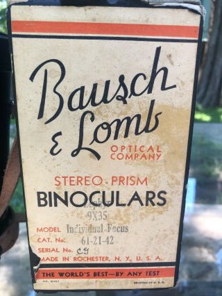 Vintage Bausch & Lomb Zephyr 9X35 Binoculars - Case and Box 5