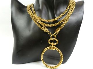 Ra1508 Auth Chanel Vintage Gold Plated Magnifying Glass Double Chain Necklace