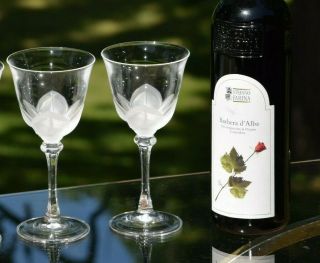 Vintage Crystal Wine Glasses,  Set Of 4,  Claret 6 Oz Satin Petal Wine Glasses