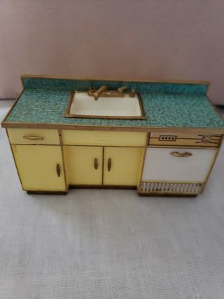 Vintage Ideal Petite Princess Patti Dollhouse Yellow Kitchen Sink/dishwasher