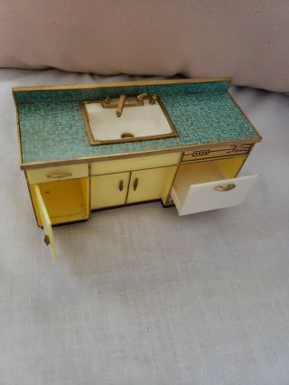 Vintage Ideal Petite Princess Patti Dollhouse Yellow Kitchen Sink/dishwasher 6