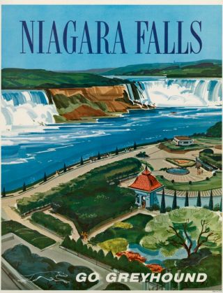 Vintage Bus Travel Poster Greyhound Niagara Falls Canada York Ontario