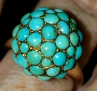 Estate Vintage 14k Yellow Gold Persian Turquoise Cluster Ring Size 5 3/4
