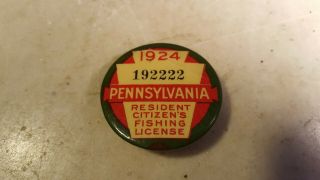 1924 Pa Pennsylvania Fishing License Resident Button