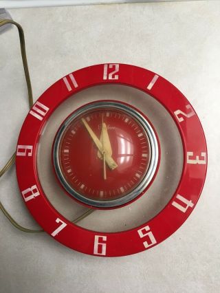 Telechron Wall Clock Model 2h39 Red Vintage Mcm Mod Mid Century Modern Rare